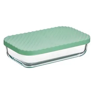 Caserola din sticla dreptunghiulara cu capac plastic pentru congelator