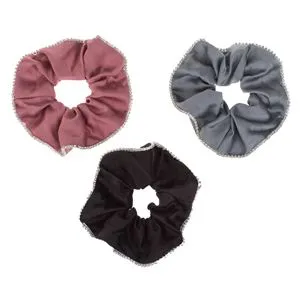 Elastice de păr textile cu strasuri pe margine, 3 buc, Maro/Gri/Negru