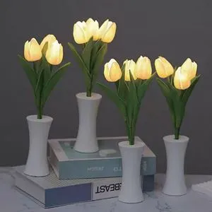 Lampa cu buchet de lalele galbene cu LED, 31 cm