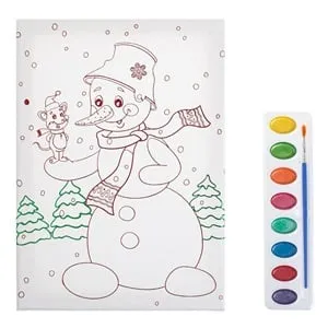 Set de Colorat de Crăciun cu Canvas A4 Om de Zapada și Acuarela