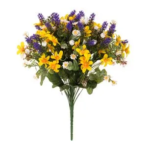 Buchet Flori Artificiale Mov, Galbene și Margarete Albe, 42 cm