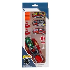 Set Lansator cu Masini si Indicatoare Rutiere, 4 buc, Multicolor