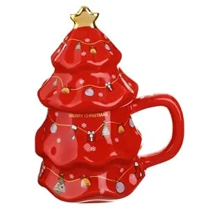 Cana Ceramica de Crăciun Brad Rosu – Decorativă și Festivă