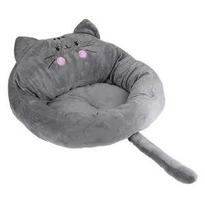 Pat pentru pisici, Ø50cm, Gri, cu urechi si coada 3D