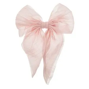 Clamă de păr cu fundă roz din organza cu lurex argintiu, pentru copii, 12 cm