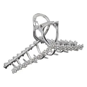 Clamă de păr argintie cu strasuri, model buclă, 12 cm