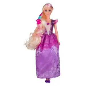 Papusă manechin rochie lungă lila glitter cu păr blond