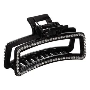 Clamă de păr cu strass argintiu, 9 cm, neagră lucioasă