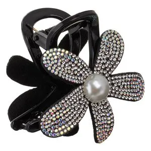 Clama Par Floare Negru cu Strass Argintiu – Detalii Elegante
