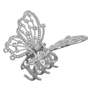 Clamă de păr fluture metalic cu strass, 6cm