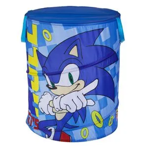 Cos textil pliabil pentru jucarii, albastru cu model Sonic, Ø46x57 cm