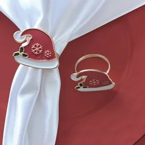 Inel metalic decorativ cu caciulă de Crăciun pentru servetele de masă