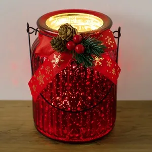 Suport Decorativ pentru Lumanare din Sticlă Roșie cu Maner
