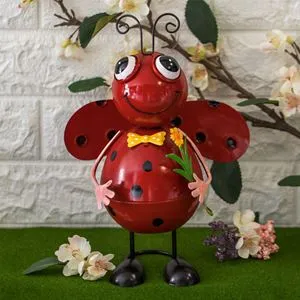 Figurine Decorativă Metalică Buburuță cu Flori și Miscare pentru Grădină