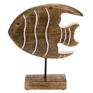 Decoratiune de masa peste din lemn cu baza, 22x6x26cm