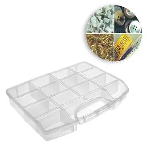 Cutie de depozitare transparentă cu 9 compartimente pentru accesorii de croitorie, 36.5x6x28cm