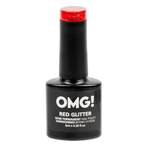 Oja de unghii semipermanentă roșie cu glitter, 8 ml