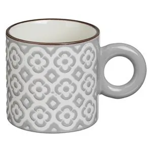 Cană Ceramică Mini Gri cu Model Floral Reliefat 200ml