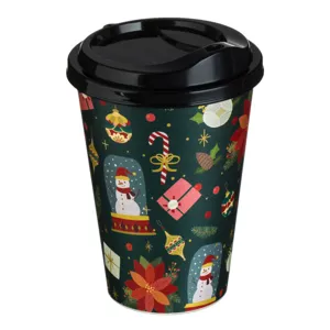 Pahar Plastic Crăciun Verde 500ml cu Capac Negru