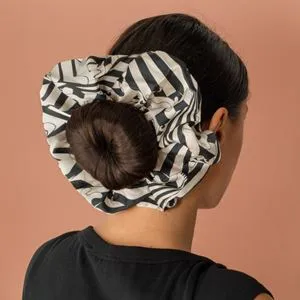 Scrunchie elastic pentru par, XXL, Bej cu model negru