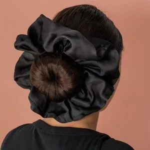 Scrunchie Elastic Par Textil Negru XXL - Voluminoasă și Moale