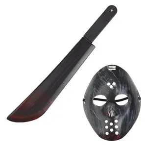 Set deghizare Halloween cu mască și cuțit cu sânge, 53 cm, negru și roșu