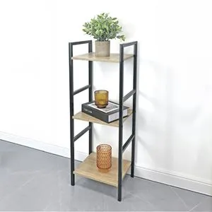 Etajera metalica cu 3 rafturi din MDF, 29.5x23.5x80cm, Maro si Negru