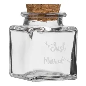 Sticlă Decorativă Patrată cu Dop din Plută 'Just Married' pentru Nuntă