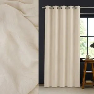 Perdea decorativă bej cu model frunze și inele, 140x260 cm