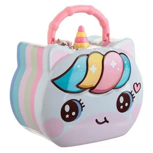 Pusculiță metalică cu formă de unicorn, cu lacăt și mâner, 14x8x13cm, multicolor