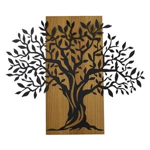 Tablou Metalic cu Pomul Vieții pe Bază din Lemn 67.5x58cm