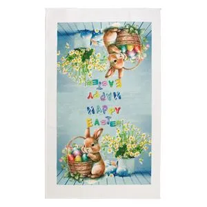 Prosop de bucatarie cu model iepure si oua de Paste, 58x35cm, Bleu