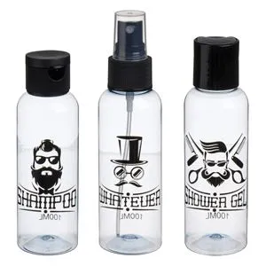 Set Sticle de Calatorie Transparente cu Imprimeu Barber 100ml