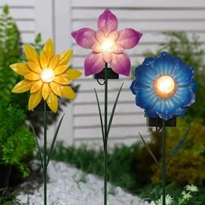 Stick solar de grădină cu floare, 46 cm, LED alb cald