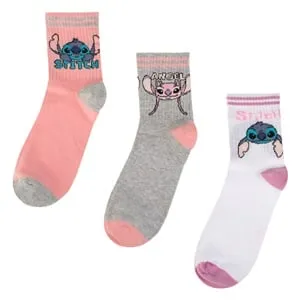 Sosete sport fancy roz gri albe cu model Stitch pentru femei