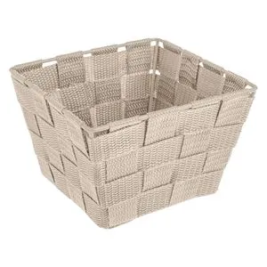 Cos de depozitare impletit bej cu cadru metalic, 15x15x10 cm