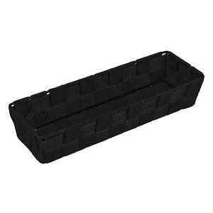 Coș de depozitare din ratan, cu cadru metalic, negru, 26x10x6 cm