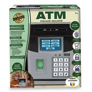 Pusculita Educativa ATM cu Cod PIN si Amprenta Digitala, Gri, 3+