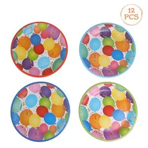 Farfurii de carton pentru petrecere cu model baloane colorate