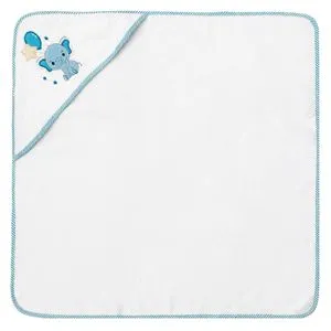Prosop cu gluga pentru bebelusi, Bumbac, Alb cu margine albastra, 75x75 cm
