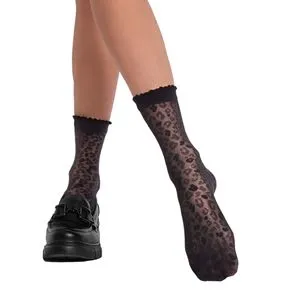 Sosete negre cu imprimeu animal print pentru femei, 1 pereche