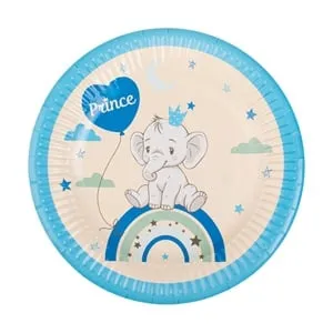 Farfurii de Petrecere din Carton Bej Ciel Elefant Curcubeu Prince Ø18cm - 6buc