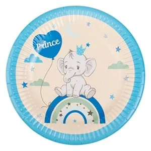 Farfurii de Petrecere Carton Elefant Curcubeu Prince Ø23cm - Set de 6 bucăți