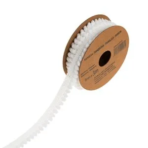 Panglică cu Pompoane, 3m x 9mm, Albă