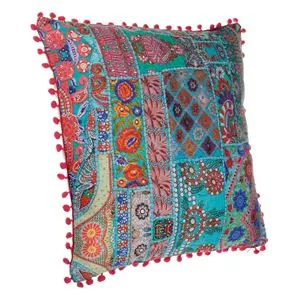 Perna decorativa cu pompoane, imprimeu Boho, 45x45x10 cm, Multicolor