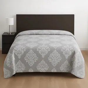 Cuvertură de pat reversibilă, Gri, Model Damasc, 230x160 cm