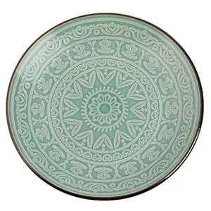 Farfurie Ceramică Verde Menta cu Model Aztec Reliefat 19cm