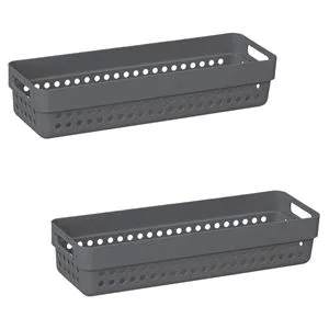 Set Coșuri de Depozitare din Plastic, 2 buc, Gri, cu Mânere