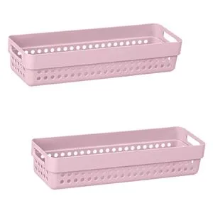 Set Cosuri de Depozitare Perforate Roz din Plastic cu Manere