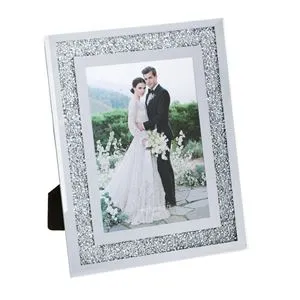 Rama foto decorativa din sticla cu efect de oglinda argintie, 13x18cm